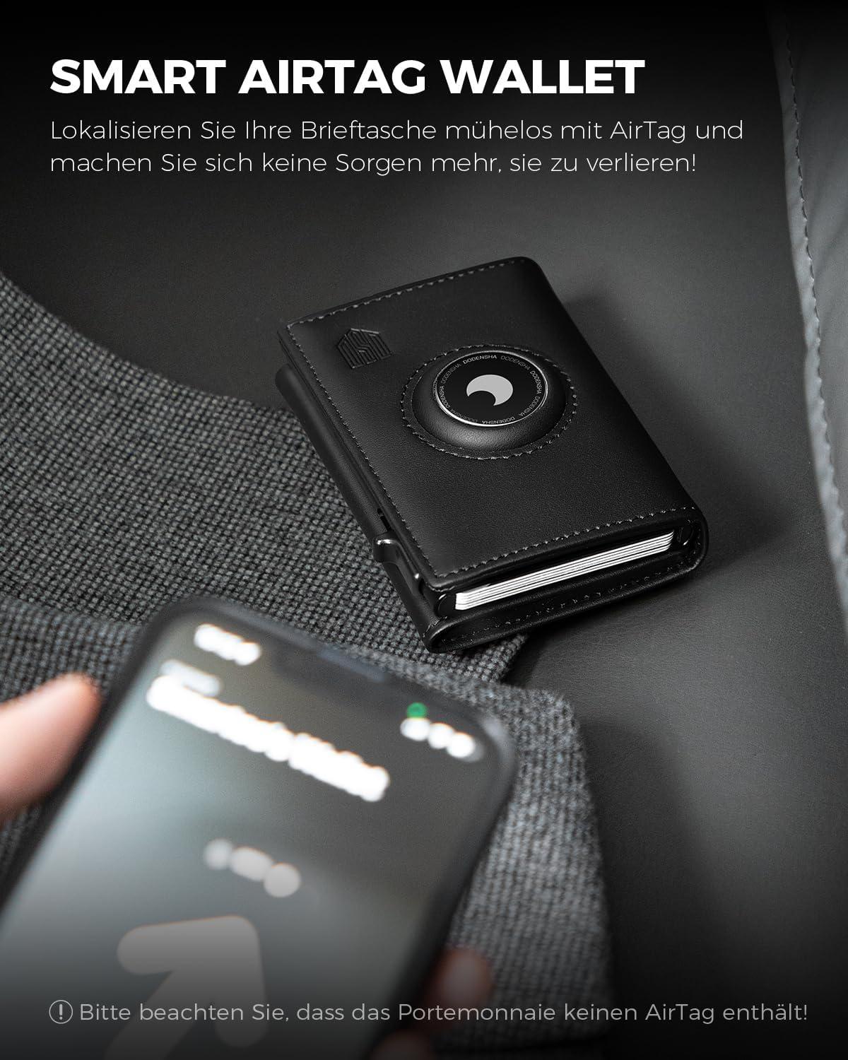 DODENSHA® AirTag Wallet RFID Schutz Geldbörse Münzfach Kartenetui Slim Wallet Schwarz