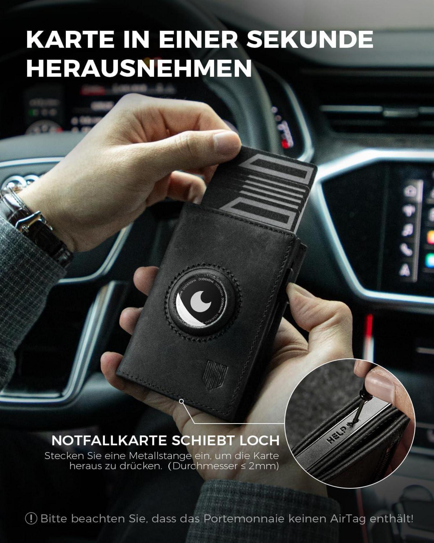DODENSHA® MagSnap Airtag Wallet Herren RFID NFC Schutz Pop-up Kartenetui Münzfach Schwarz
