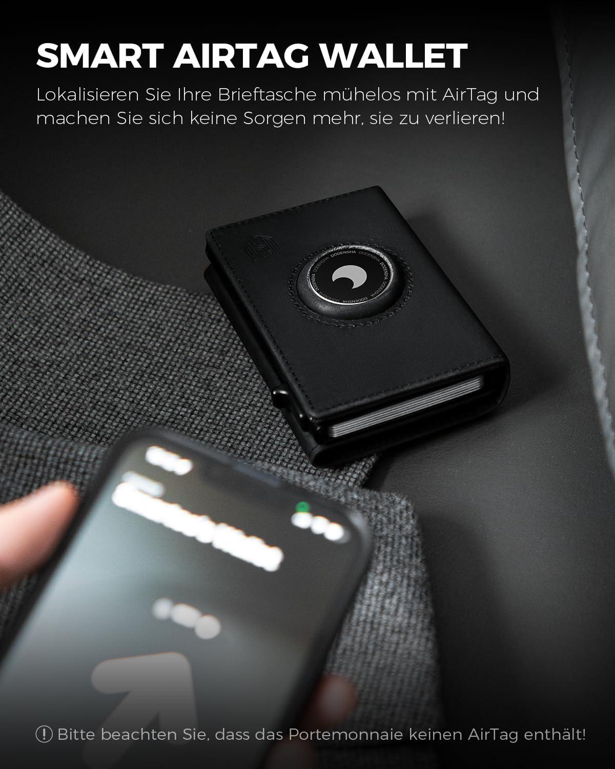 DODENSHA® MagSnap Airtag Wallet Herren RFID NFC Schutz Pop-up Kartenetui Münzfach Schwarz