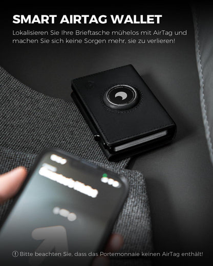 DODENSHA® MagSnap Airtag Wallet Herren RFID NFC Schutz Pop-up Kartenetui Münzfach Schwarz