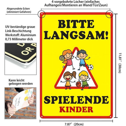 Kinderspielplatz Warnschild "Bitte langsam fahren" Metall