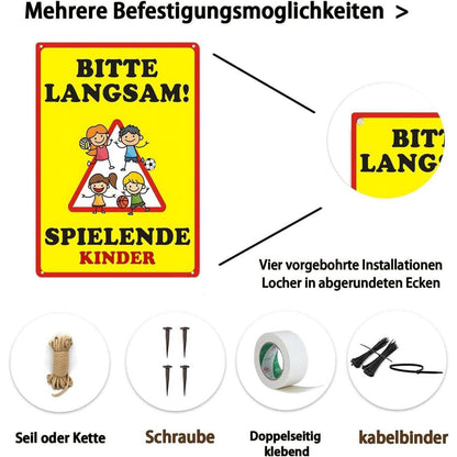 Kinderspielplatz Warnschild "Bitte langsam fahren" Metall