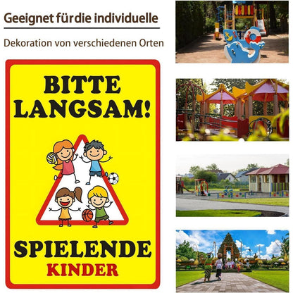 Kinderspielplatz Warnschild "Bitte langsam fahren" Metall