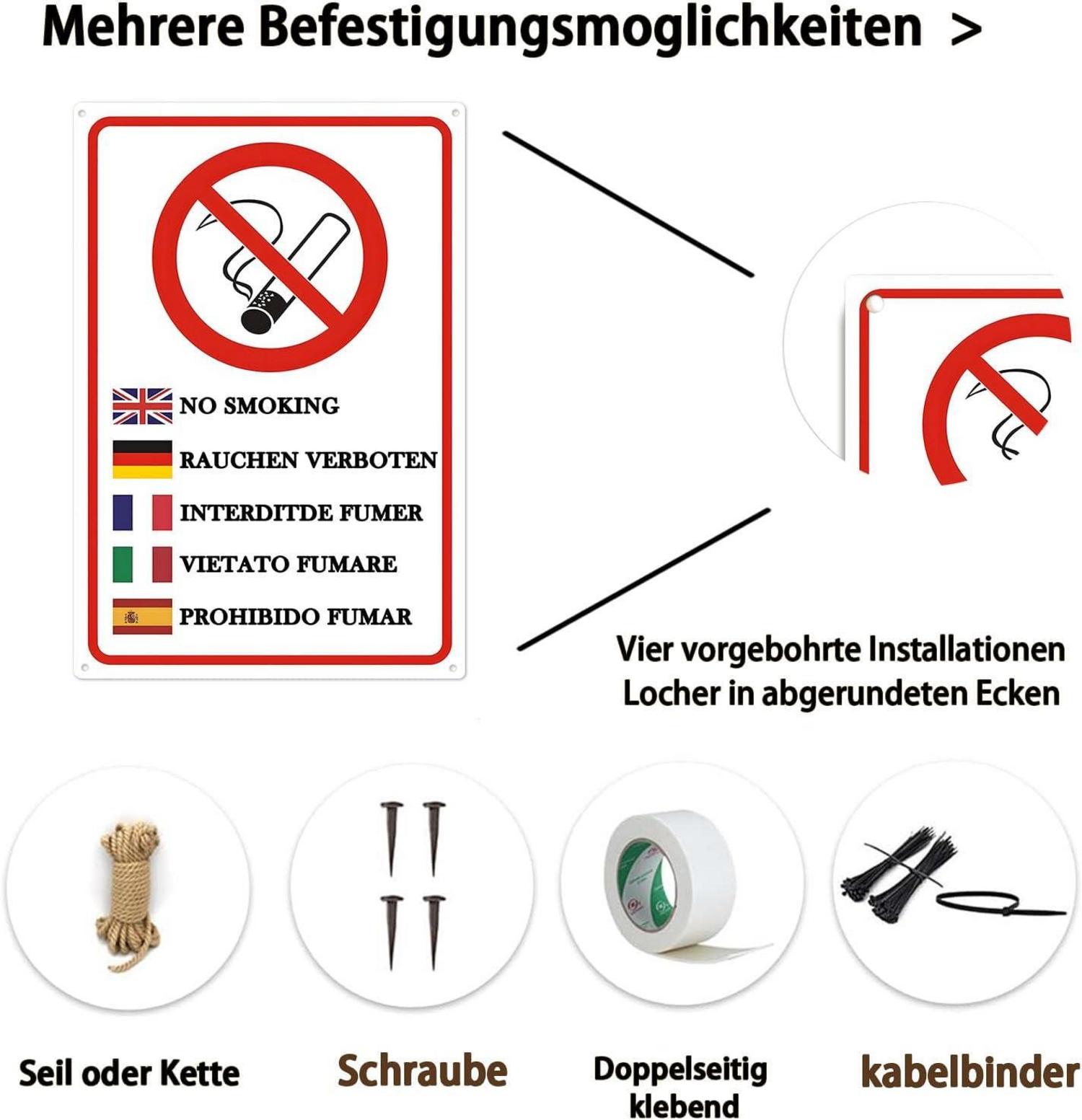 Metallschild Rauchen verboten mehrsprachiges Deko-Zeichen