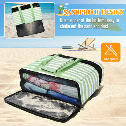 Strandtasche Damen XXL Wasserdicht Streifen mit Reißverschluss