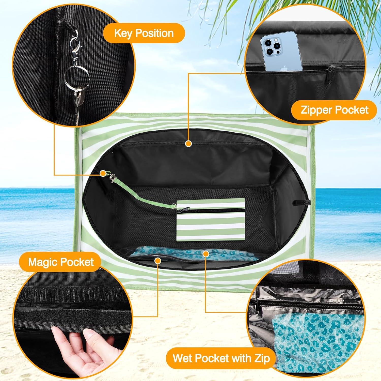 TEUEN Strandtasche Damen XXL Streifen Wasserdicht 45L