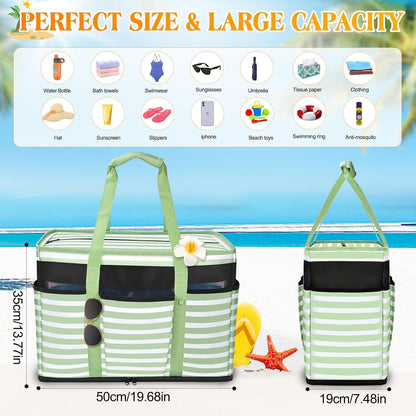 TEUEN Strandtasche Damen XXL Badetasche Wasserdicht Streifen Reißverschluss