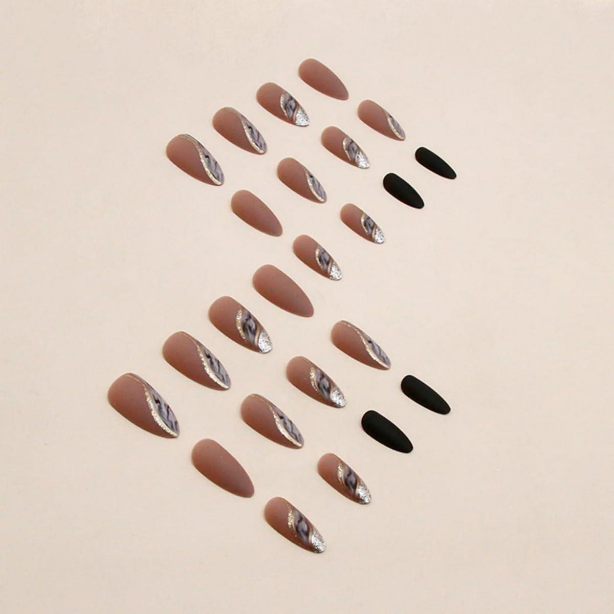 Goldene Mandel Press On Nails – Kurz & Motiv, Braun Schwarz