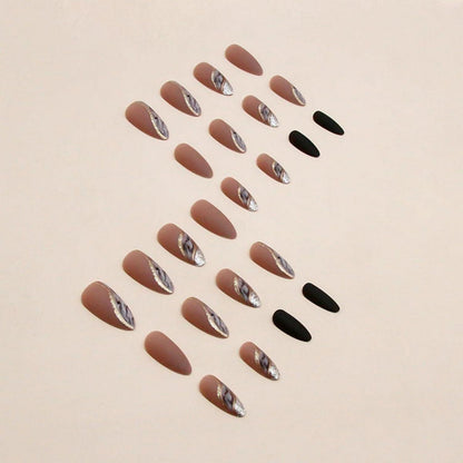 Goldene Mandel Press On Nails – Kurz & Motiv, Braun Schwarz