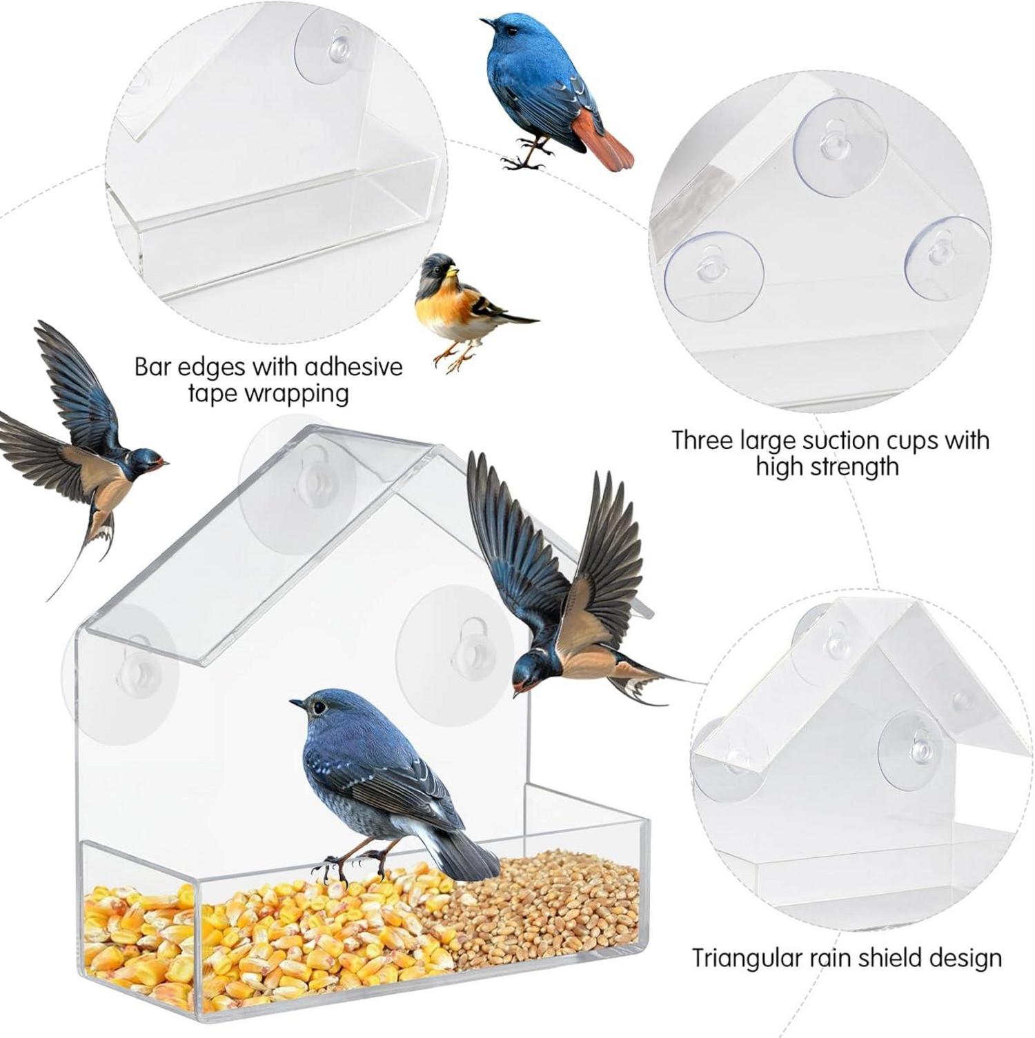 Vogelfutterhaus Fenster Acryl Transparent Bird Feeder 15x15cm