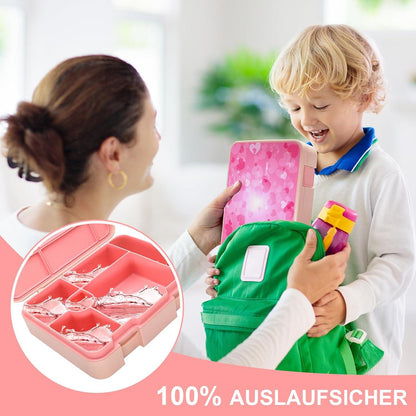 XJIANFU Brotdose 1300ml Auslaufsicher Bento-Box Kinder-Lunchbox 5 Fächer Rosa-B