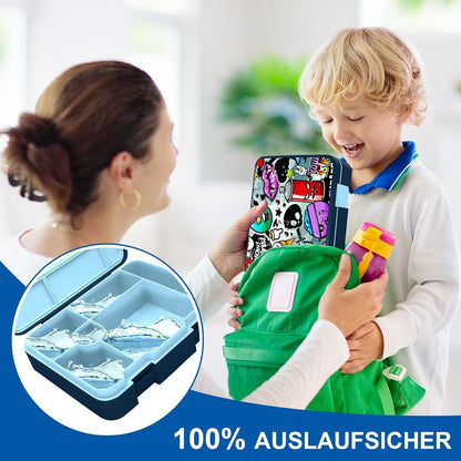 Brotdose mit Fächern 1300ml Auslaufsicher Kinder Lunchbox Bento-Box Jausenbox Mädchen Jungen Brotbox Blau