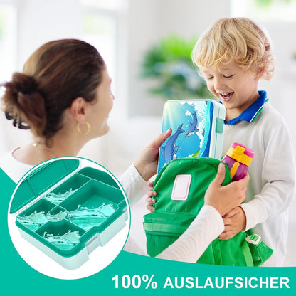 Auslaufsichere Brotdose mit Fächern, 1300ml Bento-Box für Kinder, Lunchbox Mikrowelle Spülmaschine Grün