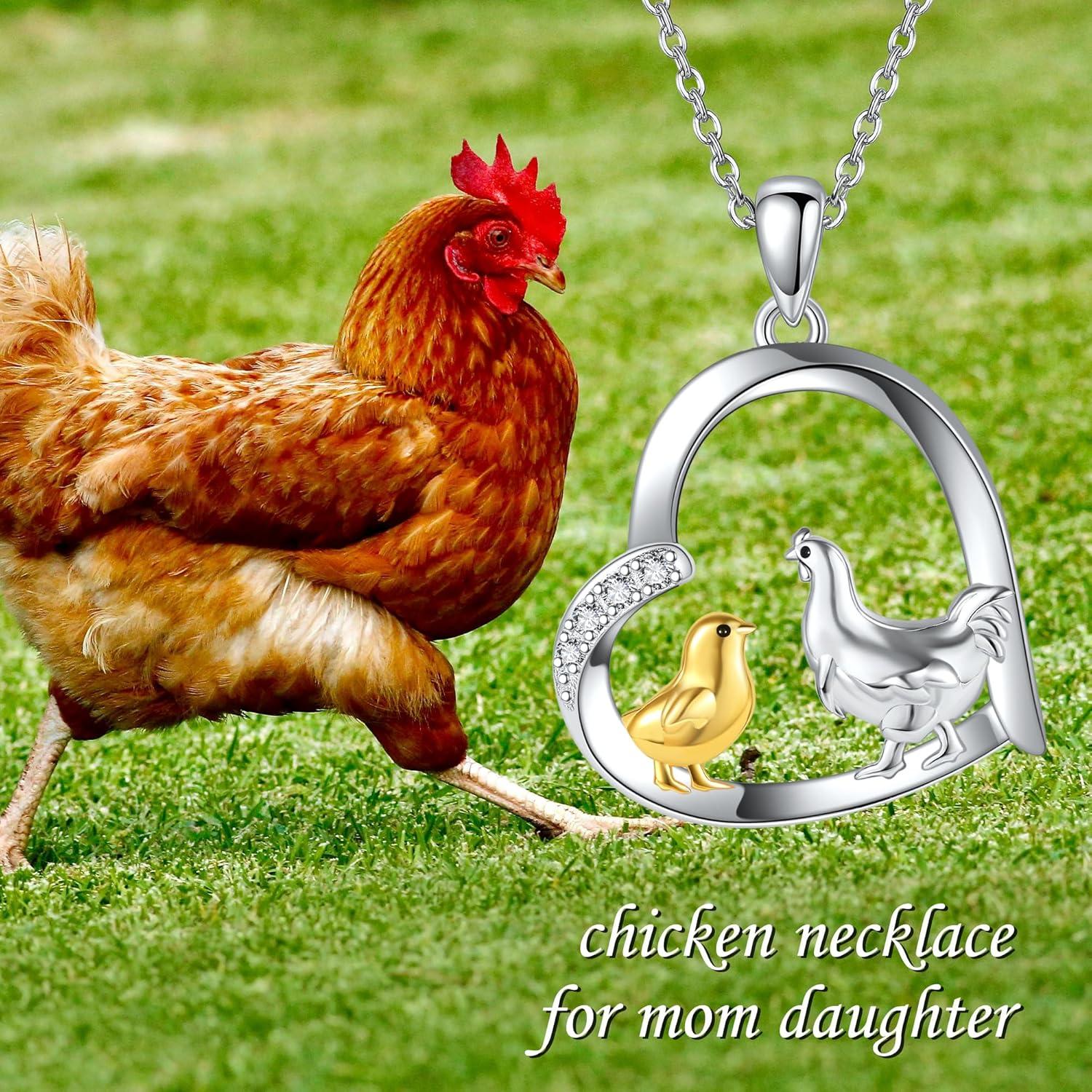Huhn Mama Kind Herz Anhänger Halskette 925 Sterling Silber Tierschmuck