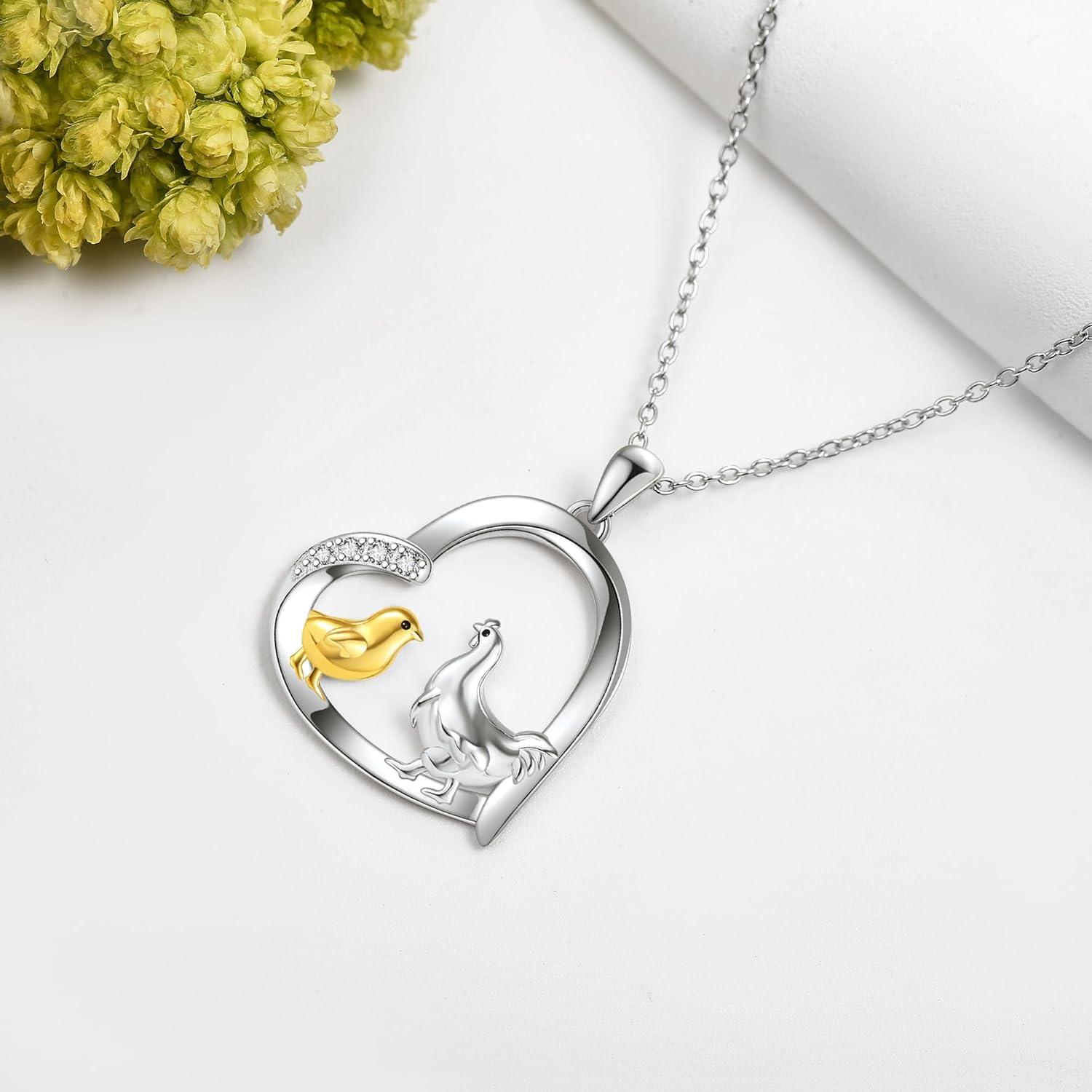 Huhn Sterling Silber Mama Kind Halskette Bauernhof Tierschmuck