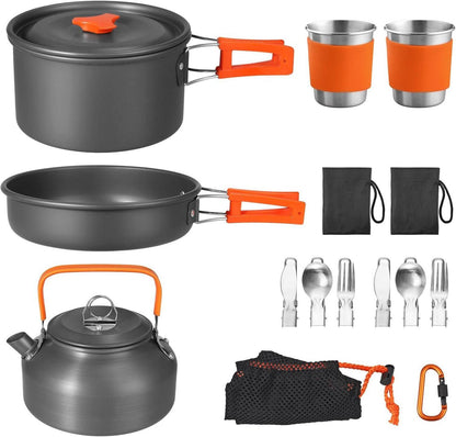 Camping Kochgeschirr Set 17-teilig Aluminium Töpfe Becher Besteck