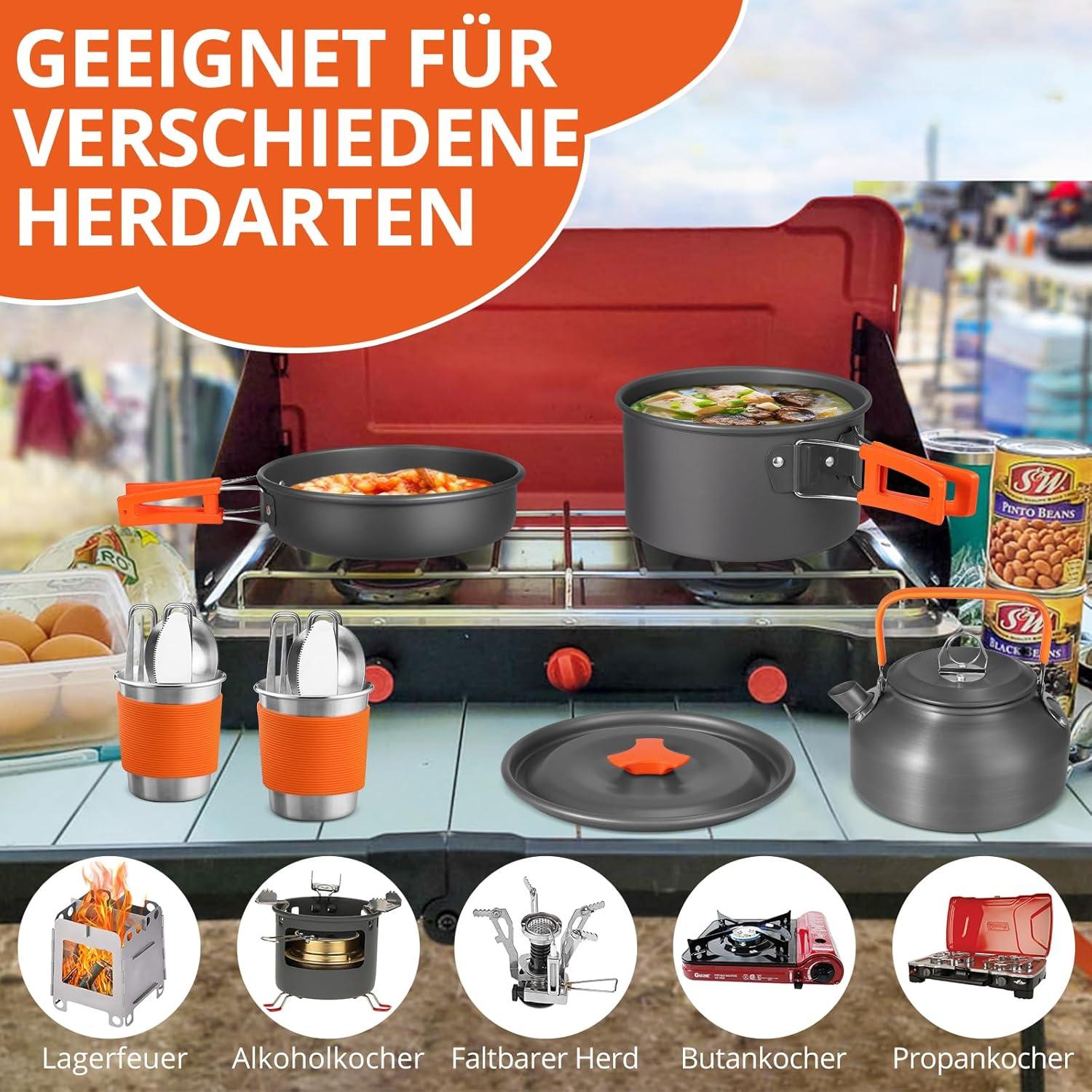 Camping Kochgeschirr Set 17tlg. Aluminium Töpfe Becher Besteck Outdoor Funykich