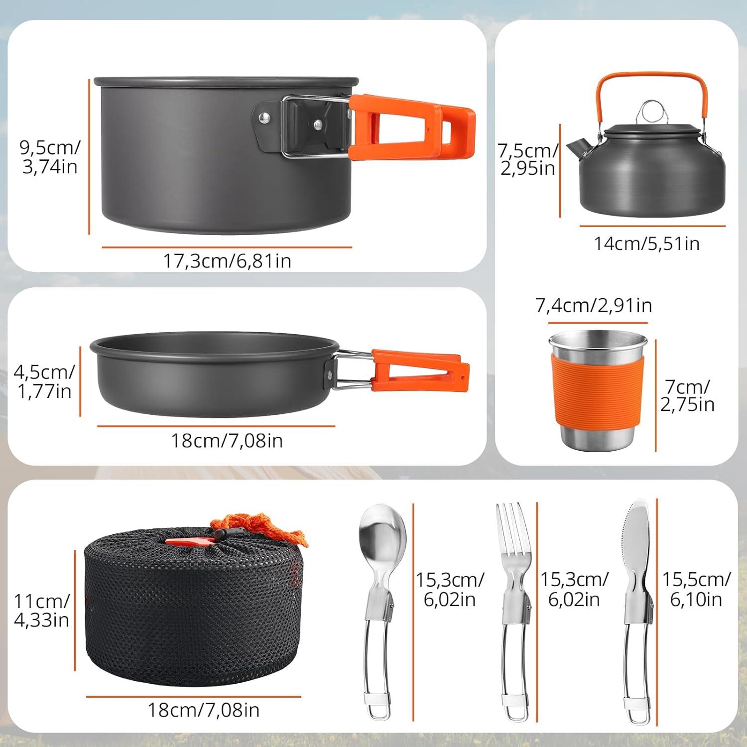 Camping Geschirr Set 17-teilig Aluminium Töpfe Becher Besteck