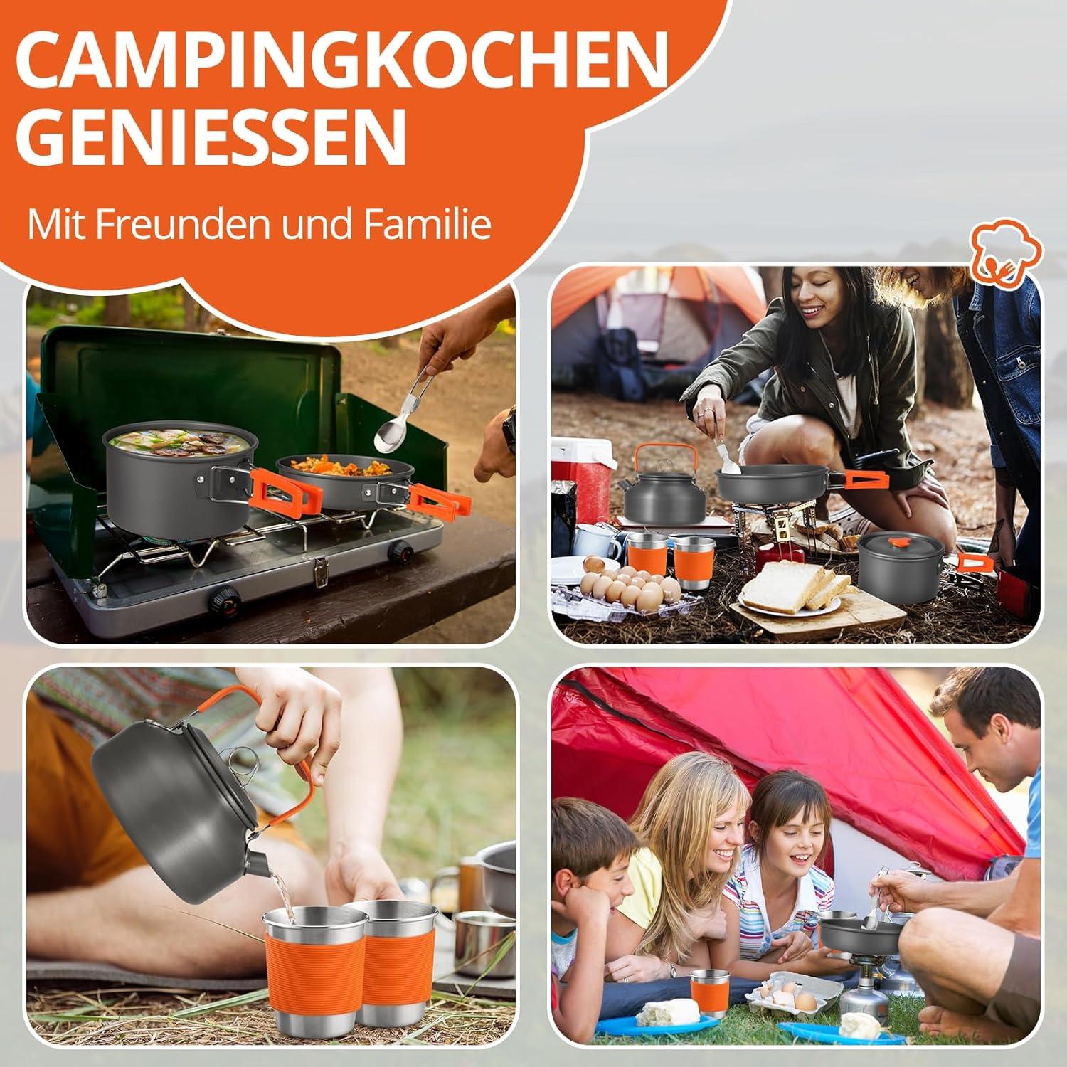Camping Kochgeschirr Set 17tlg. Aluminium Töpfe Becher Besteck Outdoor Funykich