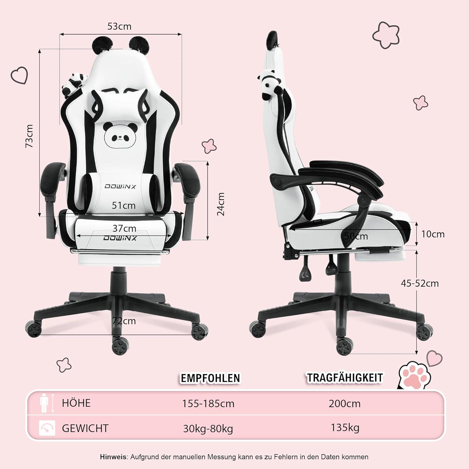 Ergonomischer Gaming Stuhl mit Panda Design und Lendenstütze