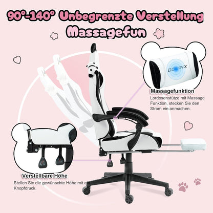 Ergonomischer Gaming Stuhl Panda Edition mit Lendenwirbelstütze und PU-Leder