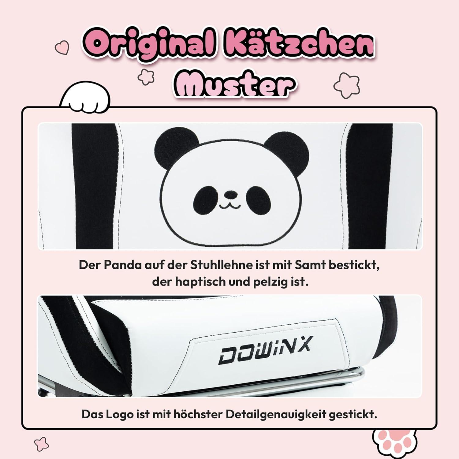 Gaming Stuhl Panda Edition Ergonomisch Hoch Rücken PU-Leder Fußstütze