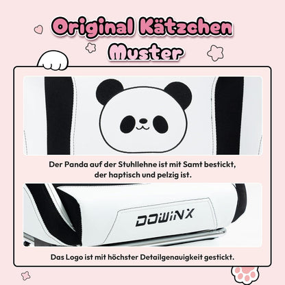 Gaming Stuhl Panda Edition Ergonomisch Hoch Rücken PU-Leder Fußstütze