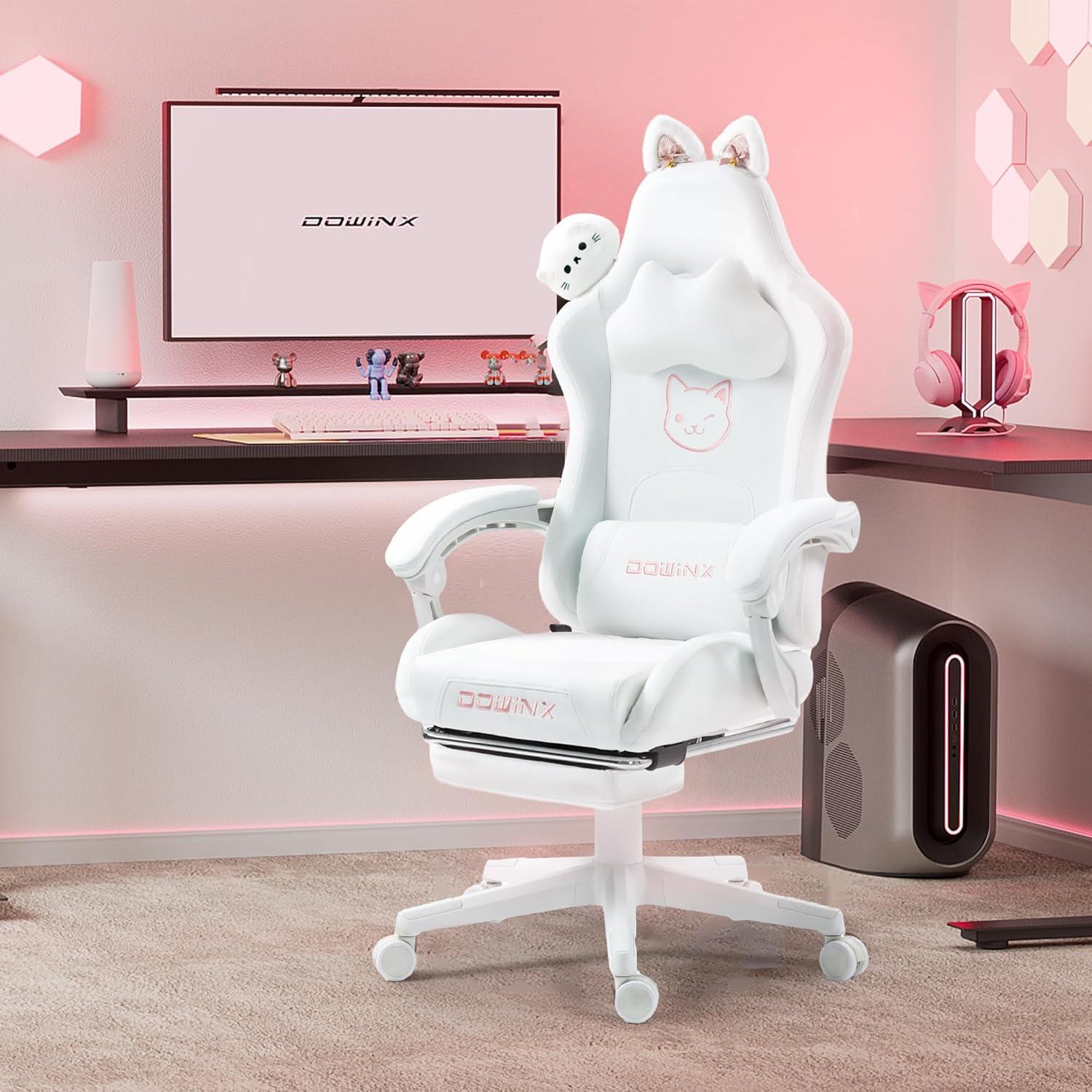 Dowinx Gaming Stuhl Weiße Katze - Ergonomisch mit PU-Leder