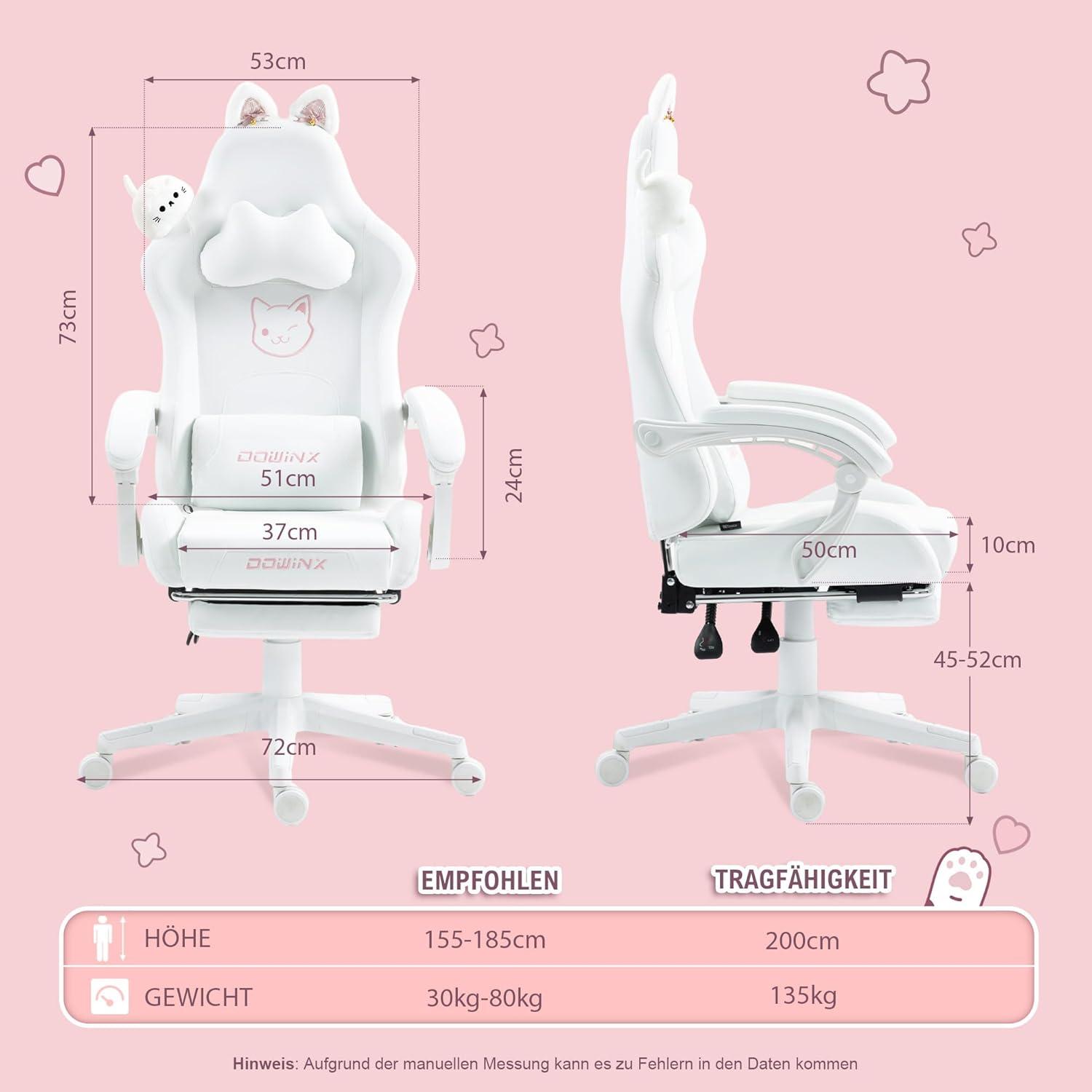 Ergonomischer Gaming Stuhl mit Lendenwirbelstütze und Fußstütze