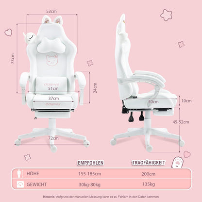 Ergonomischer Gaming Stuhl mit Lendenwirbelstütze und Fußstütze