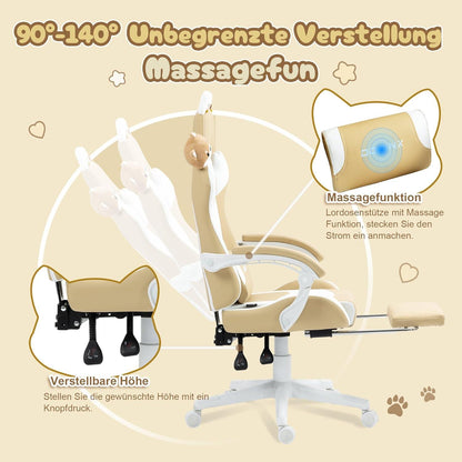 Dowinx Gaming Stuhl Süße Hund Edition Ergonomischer Computerstuhl PU-Leder Braun