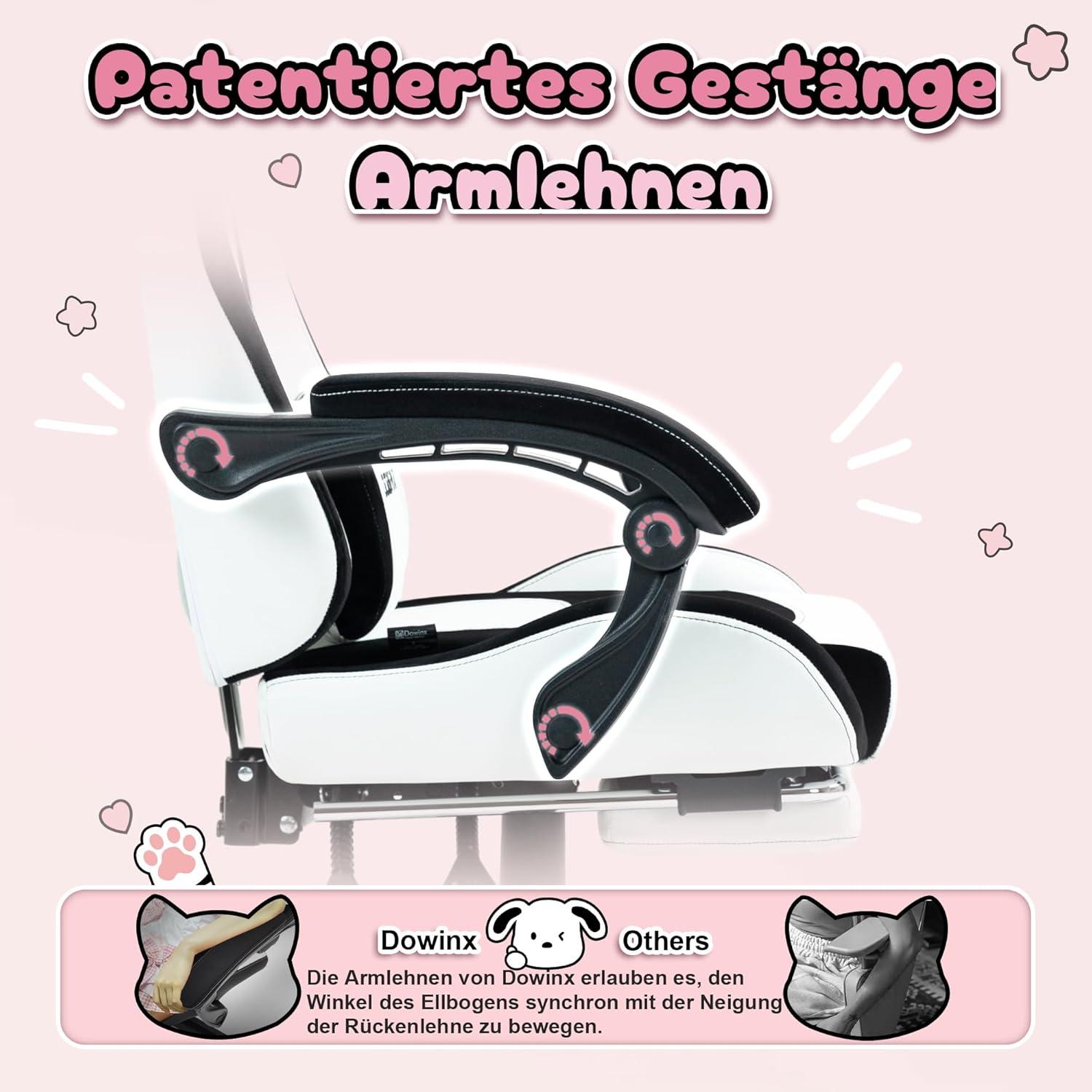 Dowinx Gaming Stuhl Süße Hund Edition Ergonomischer Computerstuhl PU-Leder Weiß Hund Kaninchen
