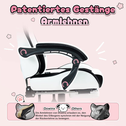 Dowinx Gaming Stuhl Süße Hund Edition Ergonomischer Computerstuhl PU-Leder Weiß Hund Kaninchen
