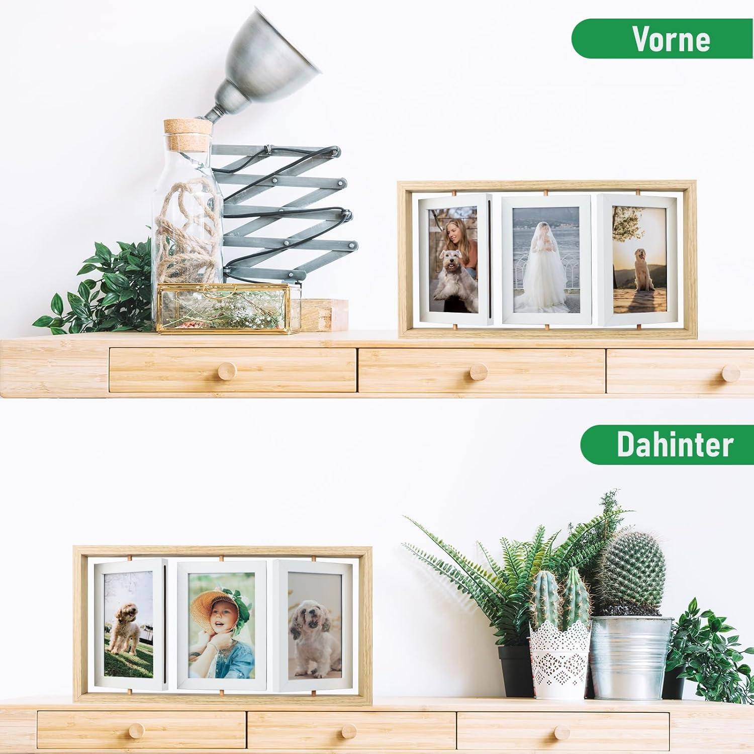 Drehbarer Bilderrahmen 10x15 cm Holz Fotorahmen 6 Fotos Geburtstag Hochzeit Geschenk