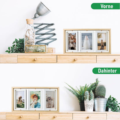 Drehbarer Bilderrahmen 10x15 cm Holz Fotorahmen 6 Fotos Geburtstag Hochzeit Geschenk