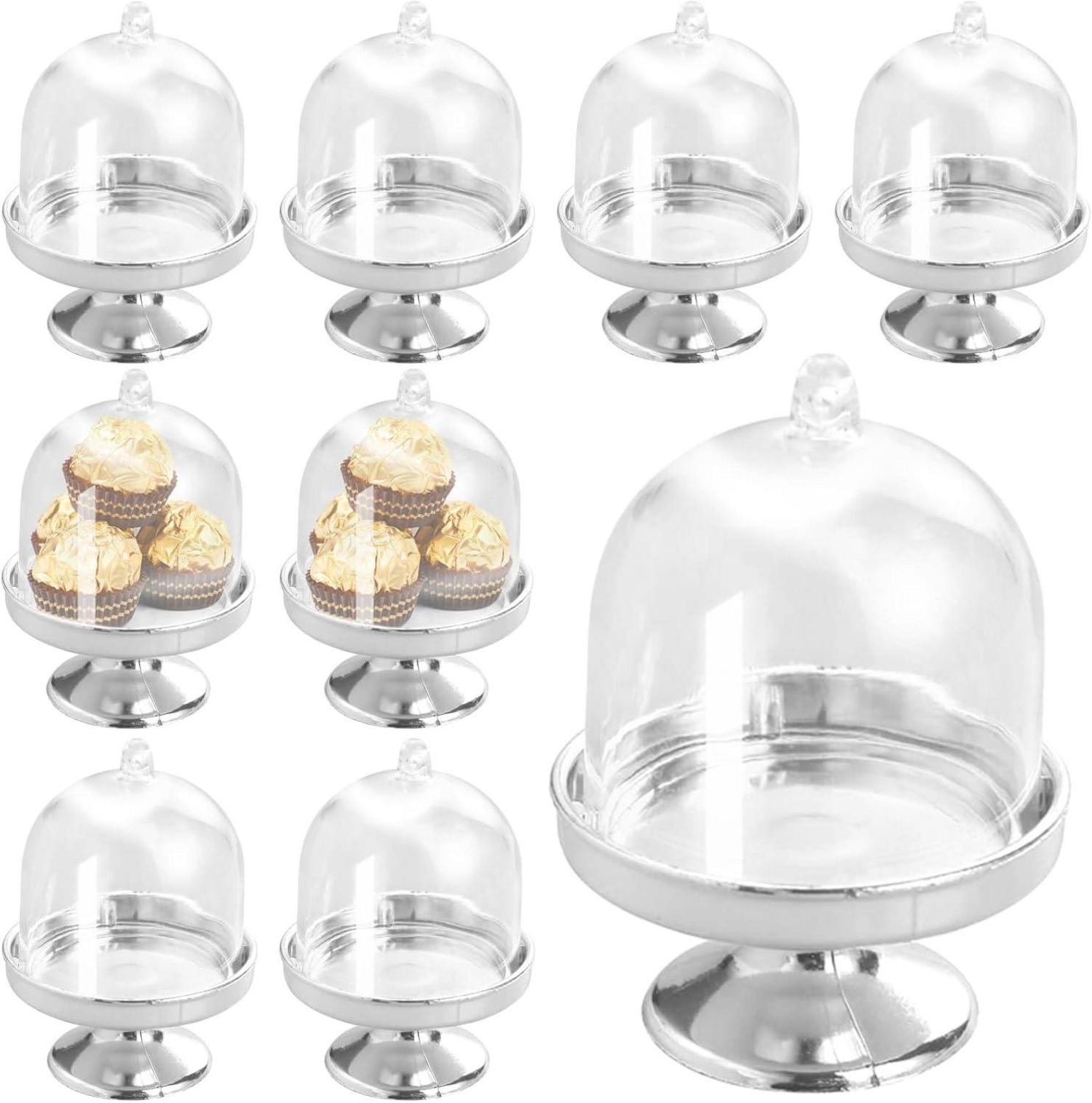 Transparente Mini Tortenständer Glocke 12er Set - Kunststoff Kuppel