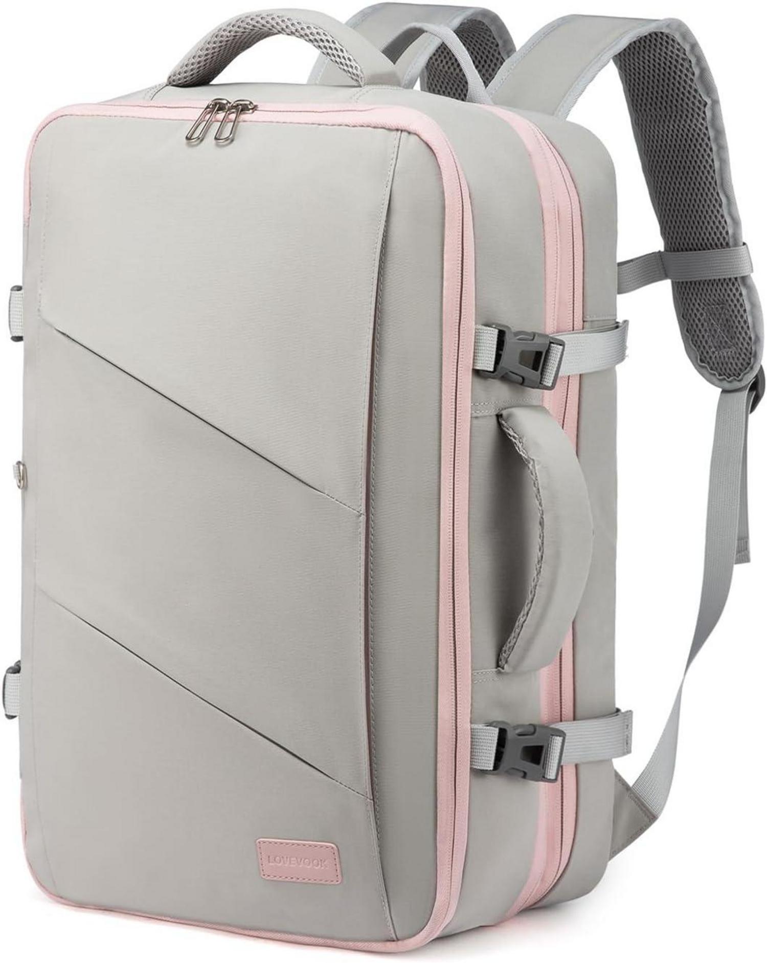 Business Reiserucksack Handgepäck Damen 17 Zoll Laptop Rosa Grau