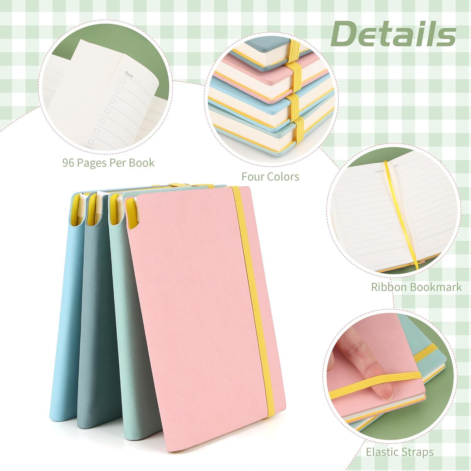 YiliYa A6 Notizbuch Set 4 Mini Notizbücher Gelstiften Lesezeichenband