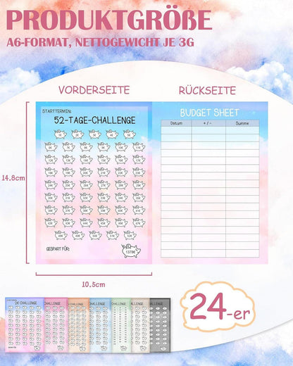 Sugeru Budget Planner A6 Spar Challenge Zubehör 24pcs