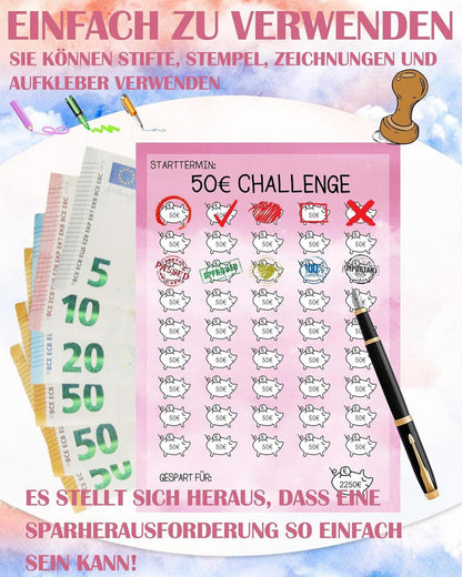 Sugeru Budget Planner Deutsch-A6 Spar Challenge Zubehör 24pcs 52/100 Tage 8