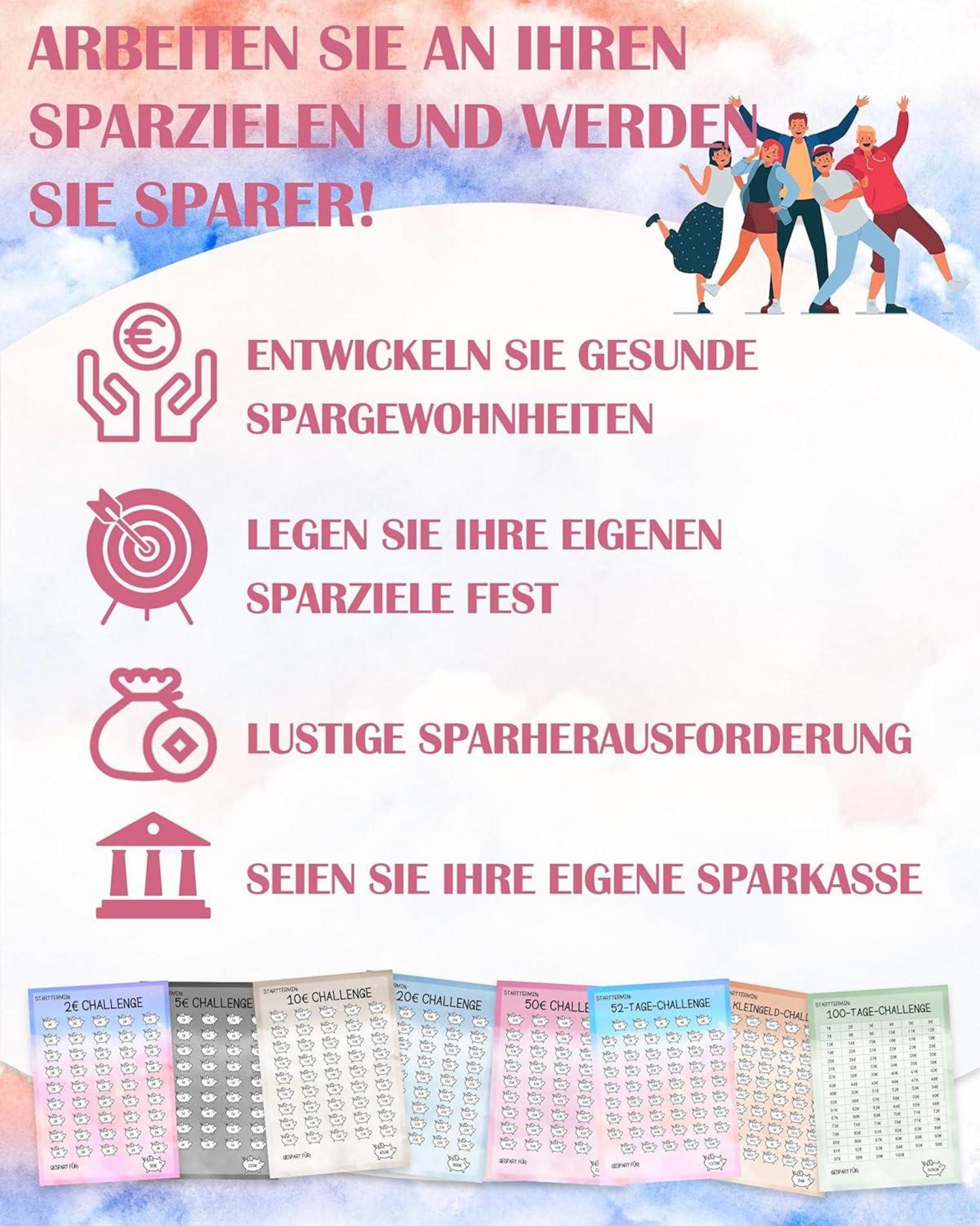 Sugeru Budget Planner Deutsch-A6 Spar Challenge Zubehör 24pcs 52/100 Tage 8