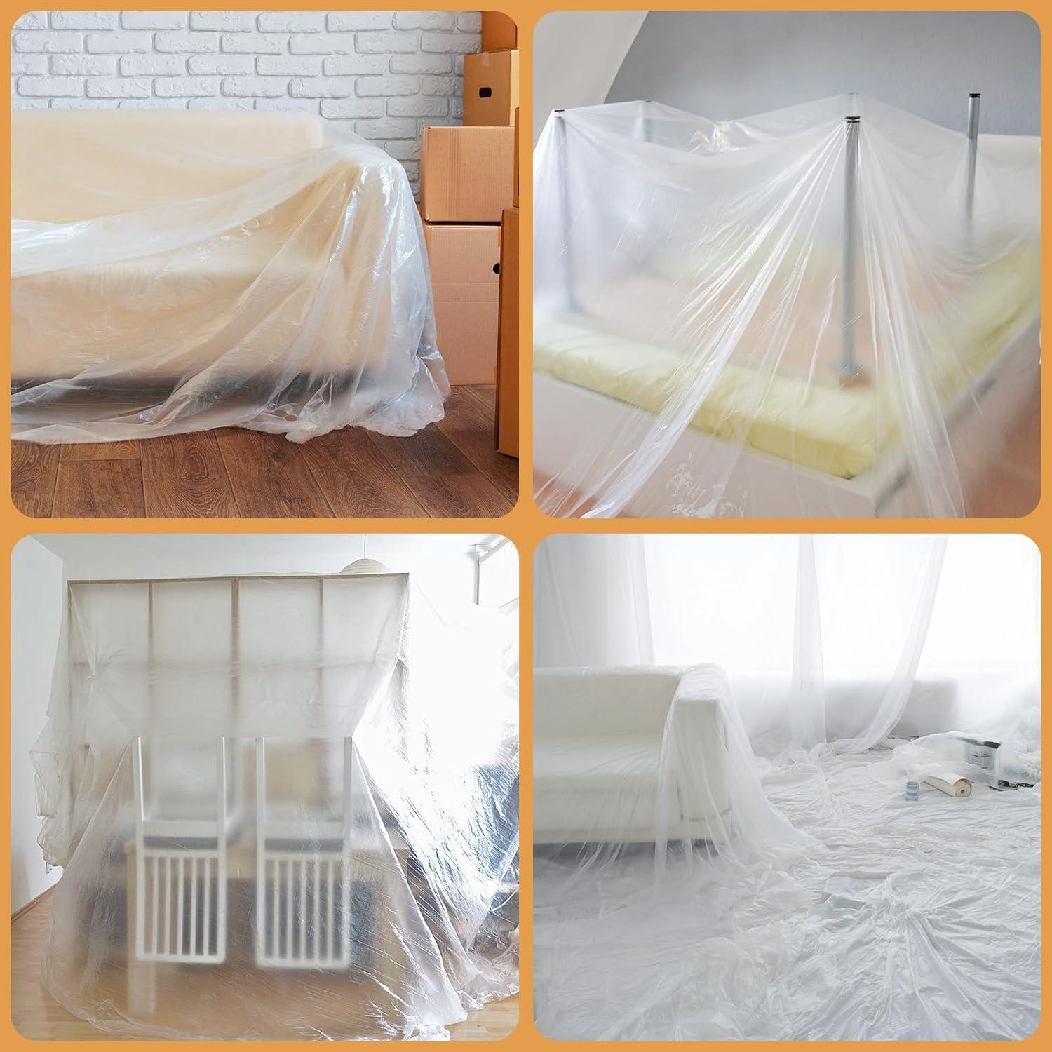 4er Set Transparente Malerfolie 4×5m Starke PE Abdeckplane Renovierung
