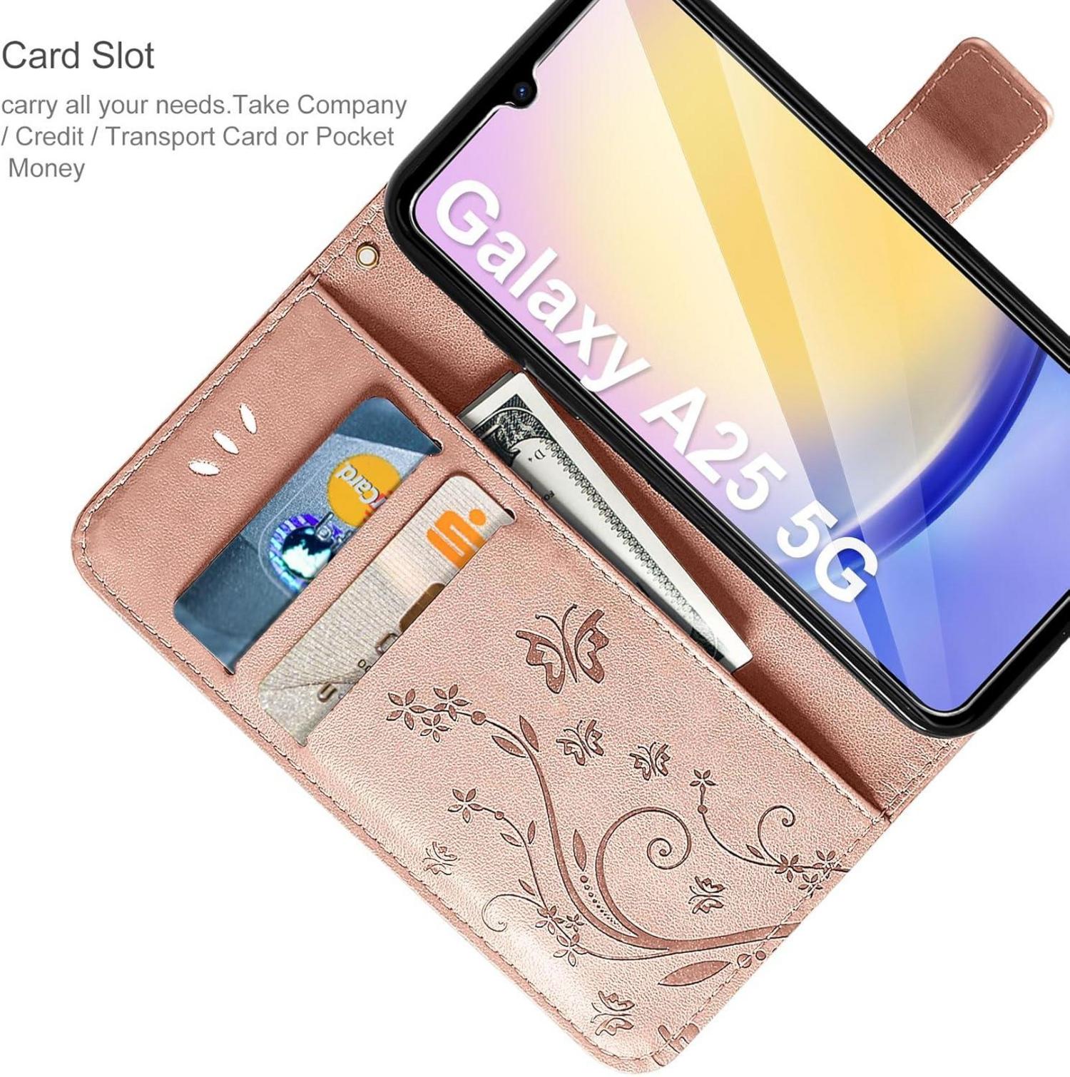 Lederhülle Samsung Galaxy A25 5G Wallet Hülle Roségold