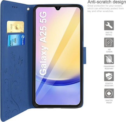 Lederhülle für Samsung Galaxy A25 5G mit Schutzfolie, Wallet Case