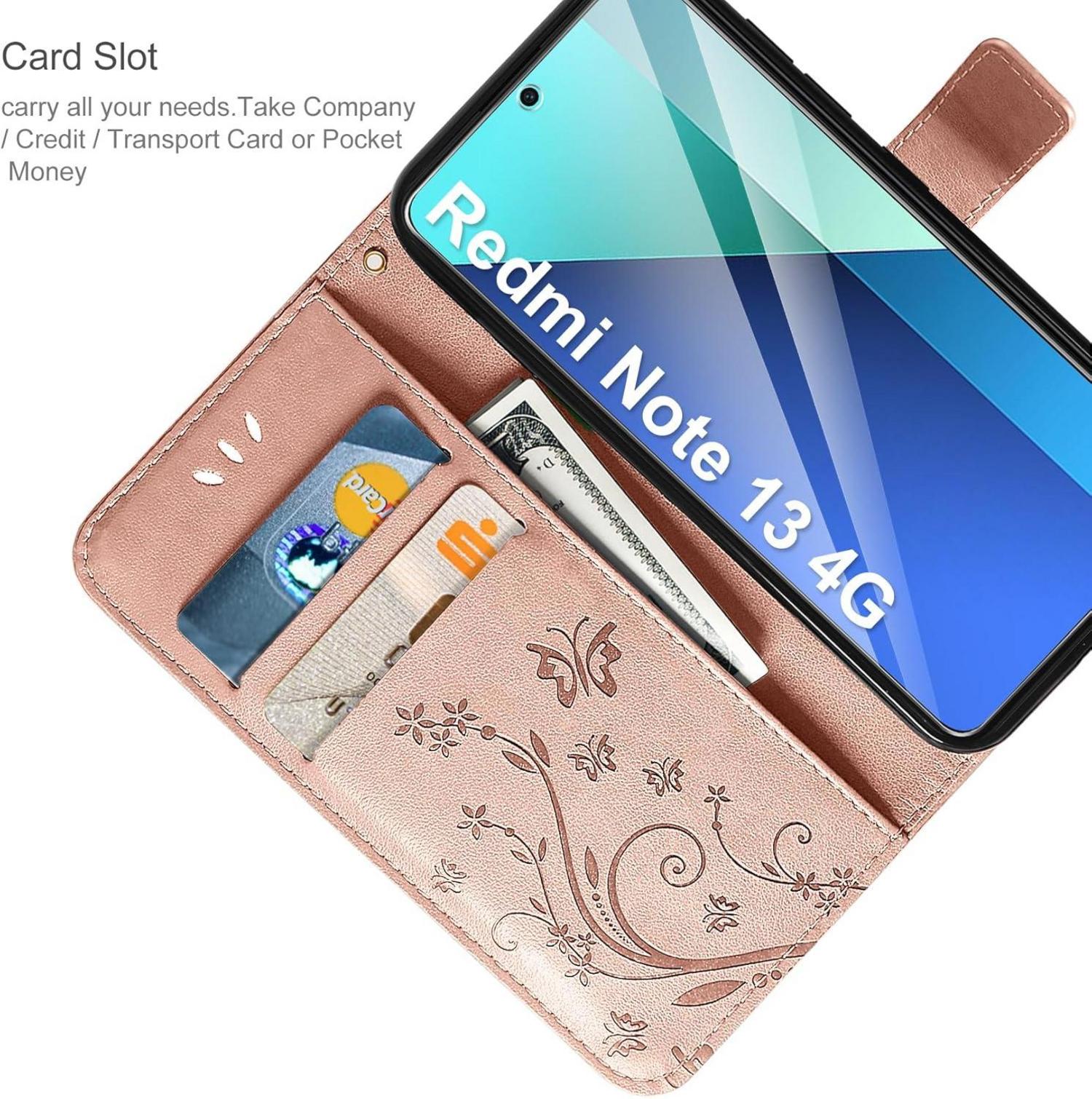 AROYI Xiaomi Redmi Note 13 4G Wallet Lederhülle Roségold