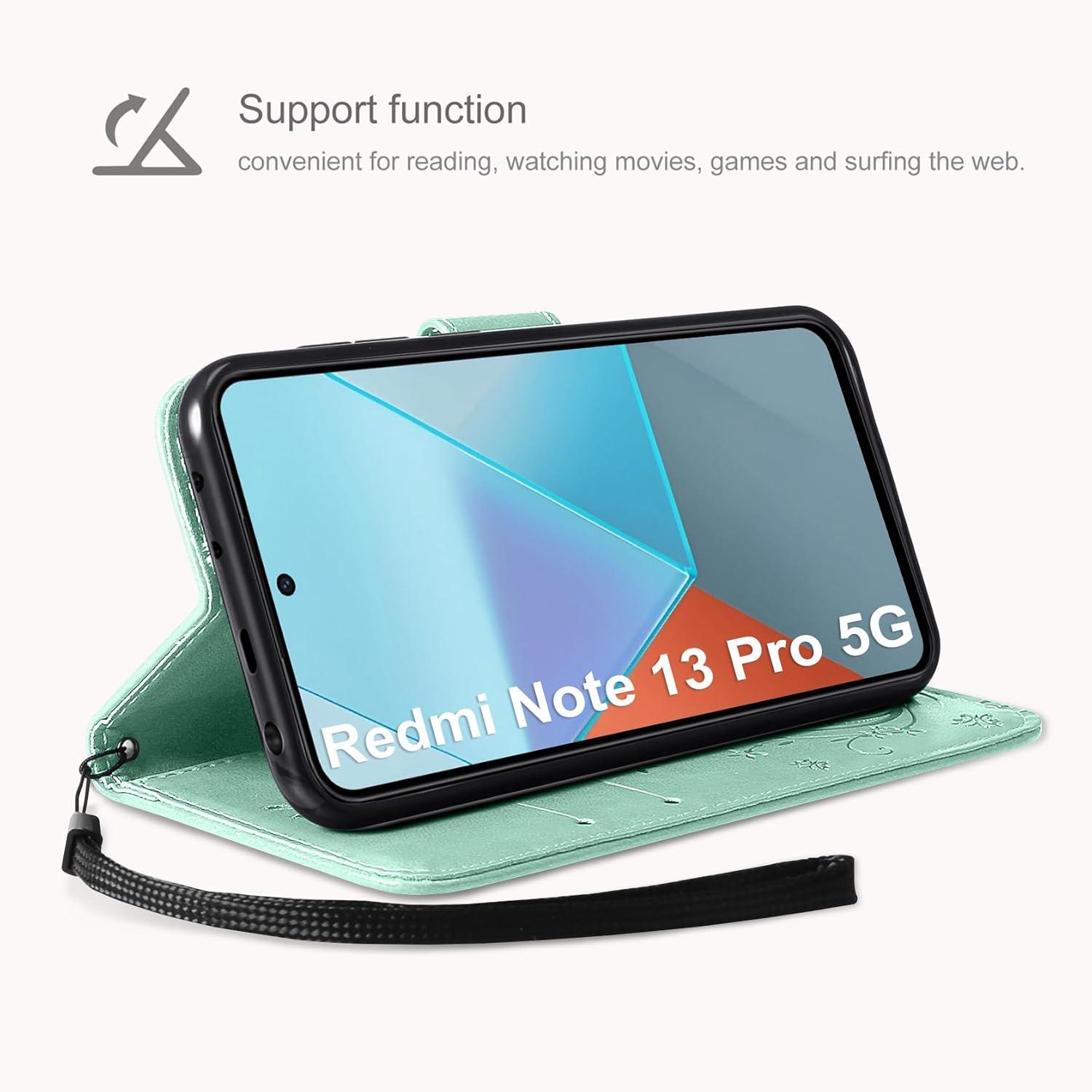 AROYI Xiaomi Redmi Note 13 Pro 5G Leder Wallet Hülle Schutzfolie Minzgrün