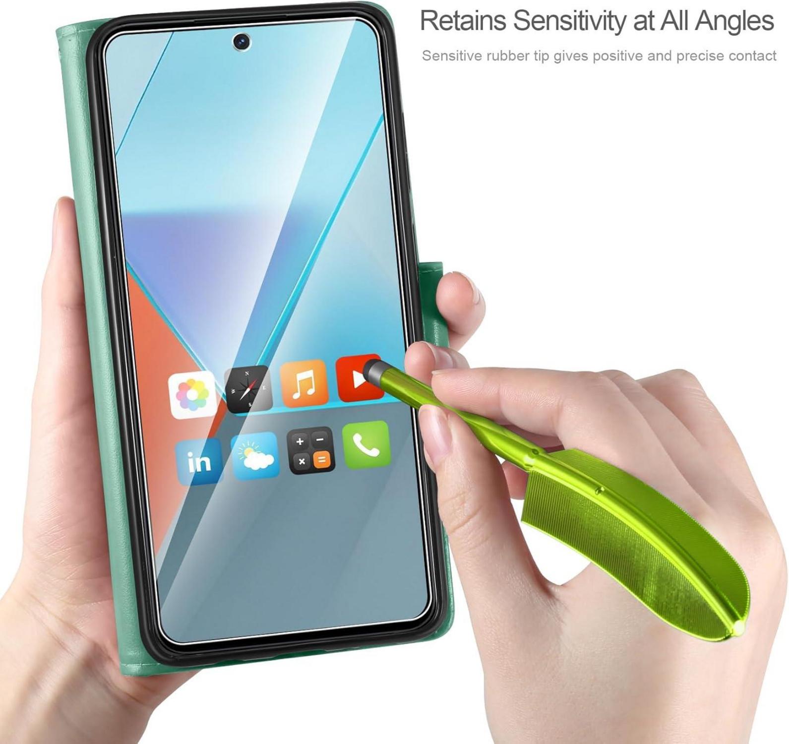 Lederhülle für Xiaomi Redmi Note 13 Pro 5G Wallet Cover Minzgrün