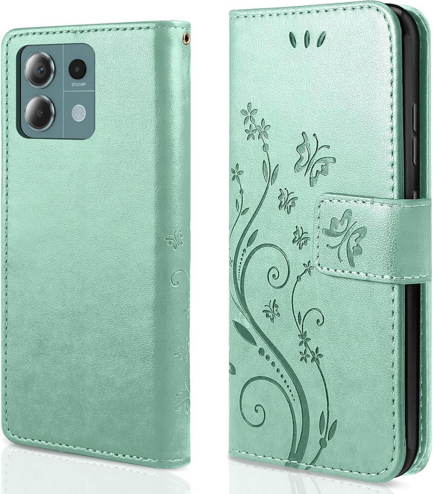 AROYI Xiaomi Redmi Note 13 Pro 5G Leder Wallet Hülle Schutzfolie Minzgrün
