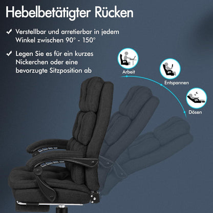 Ergonomischer Bürostuhl mit Fußstütze, Schwarz, 150° liegbar