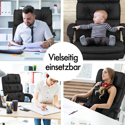 Ergonomischer Bürostuhl mit Fußstütze, Schwarz, 150° liegbar